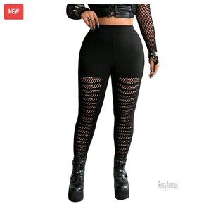 Plus Size Hollow Out Leggings Elastic Waist Punk Skinny Pants